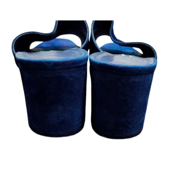 Manolo Blahnik Navy Blue Rapallato Soft Suede Banded Block Heel Sandals … - Picture 7 of 12